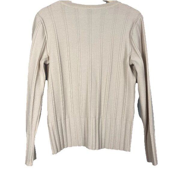 Geiger Collection Pure Wool Ribbed Ivory Cardigan Minimalist Neutral Size 34 Tan - Picture 5 of 11
